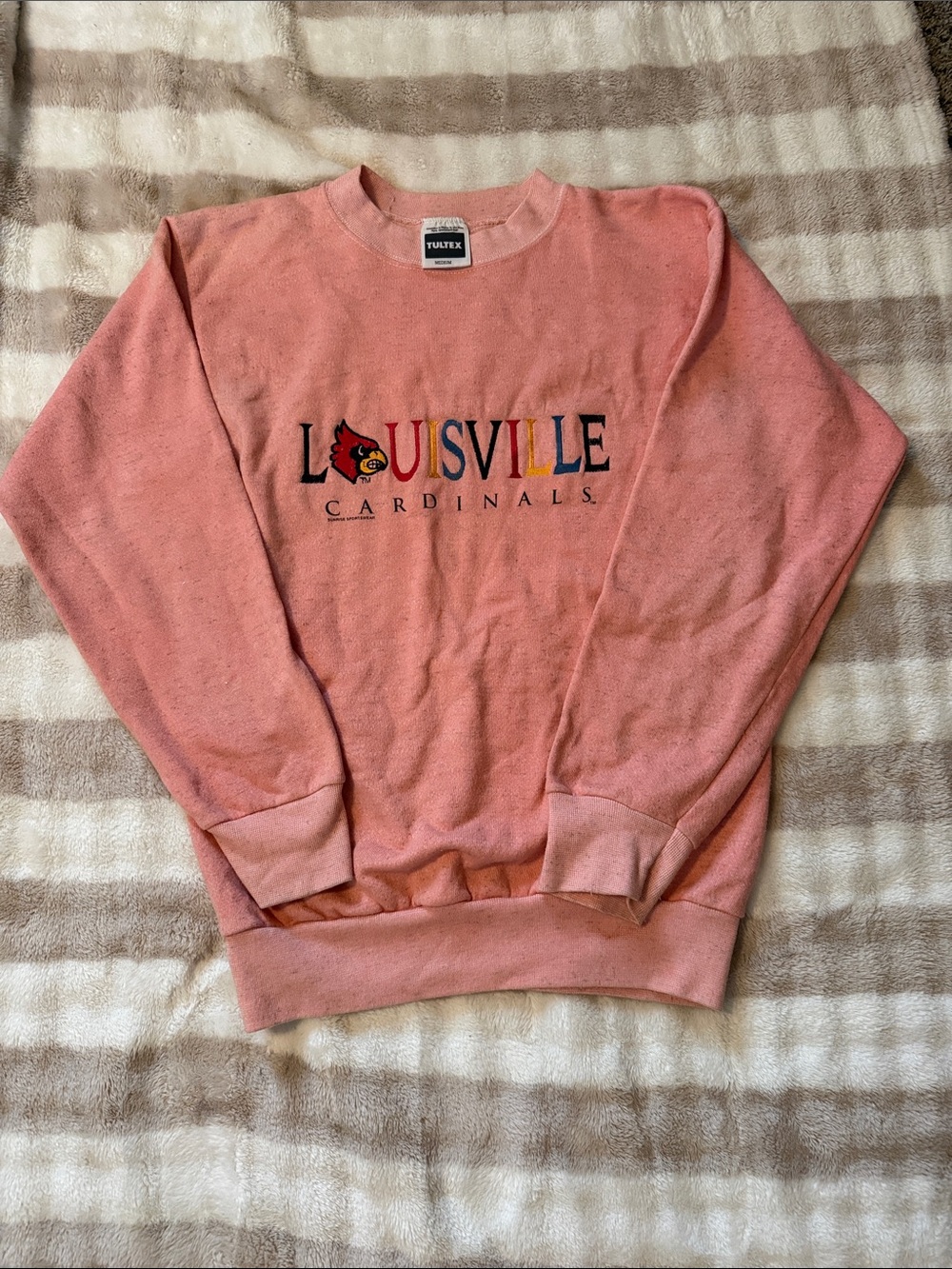 Vintage Tultex Pink Louisville Cardinals Embroidered Crewneck